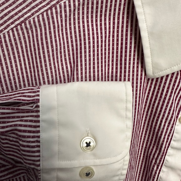 Hugo Boss 39 15.5 white collar cuff red white stripe dress shirt - Picture 2 of 4